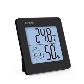 HuBDIC HT-1 Simple Digital Clock Thermometer/Hygrometer/Hygrometer/High Precision/Household Thermometer/Hygrometer/Room Temperature Meter/Small Tabletop Pet Reptile Wall Hanging Calendar with Alarm