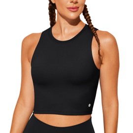 Baydi Women's Sports Bra Without Underwire, Bustier, Removable, Padded Crop Tops, High Closed Tank Top, Yoga, Fitness Soft Bra, black