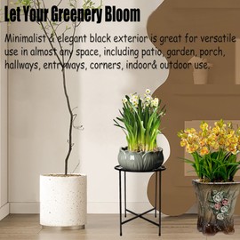 ZEECER Plant Stand Outdoor Indoor 15'' Tall Set of 1, Retro Design Single Plant Stand Indoor, Rust-proof Coated Round Metal Plant Stand Flower Stands for Indoor Plants Patio Garden Home Decor