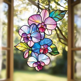 Orchid Flower Acrylic Suncatcher Faux Stained Glass Window Hanging Orchid Lover Gift Yard Kitchen Decor