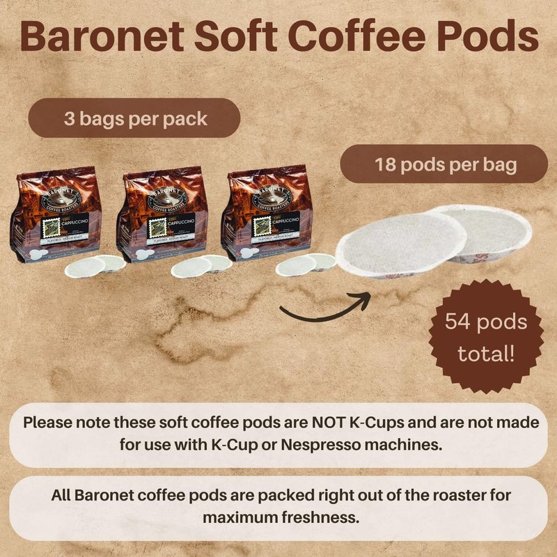 Baronet Coffee Pods [Cappuchino -54 Pods] Single Cup Use for