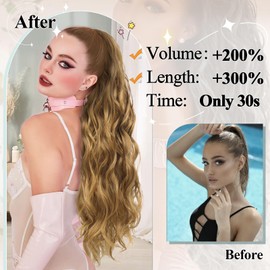 BHF Ponytail Extension - Long Curly Hair Extensions Ponytail Hair Pieces for Women Clip in Ponytail Hair Extensions Synthetic Drawstring Ponytail Long Wavy Fake Ponytail for Daily Use 26 inch（p8/24#）