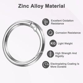 M METERXITY 12-Pack Metal Spring O Rings, 1" Zinc Alloy Keyring [Silver Electroplating]