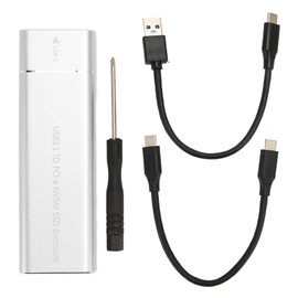 M.2 NVMe SSD Enclosure 10Gbps 2TB USB 3.1 Type C UASP Protocol Type C SSD Enclosure for 2230 2242 2260 2280 SSD Silver Type A to C and Type C to C Cable (Not Inclube Hard Disk)