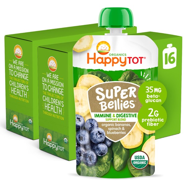 Happy Tot Organics Super Bellies Stage 4, Organics Bananas, Spinach & Blueberries, 4 Ounce Pouch, 16 Count