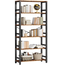 IRONCK Bookshelf, 31.5in Wide Shelf 6 Tier Bookcase, 110lbs/shelf Vintage Industrial Style Bookshelves for Bedroom, Living Room and Home Office, Vintage Brown