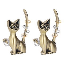 Hapivida 2Pcs Cat Ring Holder, Wedding Ring Stand Lover Gift Figurine Room Decor Cat Jewelry Organizers Animals Table Decor Stand