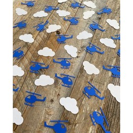 100PCS Helicopter and Cloud Table Confetti,Baby Shower Party Table Scatter,Boy Birthday Party Decorations, Clould Paper Scatter