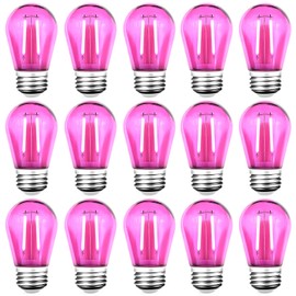 GUILEDUO 15 Pack S14 LED Pink String Light Bulbs, Shatterproof 2 Watt Pink Replacement Bulbs for Outdoor String Light, Waterproof Decorative E26 Base Pink Filament Edison Christmas Light Bulbs, 120V