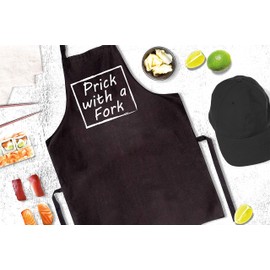 SHOEBOB Prick with a Fork Cooking Bib Black Apron - Funny and sarcastic mens kitchen workwear Apron for BBQ or the Kitchen