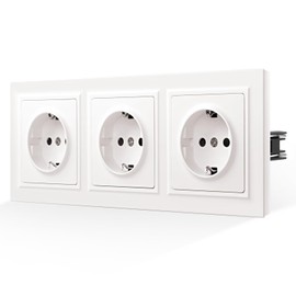 CNBINGO Socket, smooth skin feeling, flush-mounted with claws, triple Schuko socket with skin-friendly matte plate, white wall socket