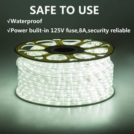 GouTonG LED Rope Lights,110V,Waterproof,Connectable, Power Socket Connector Fuse Holder, Indoor/Outdoor Use, Ideal for Backyards, Decorative Lighting (White, 131.2FT)