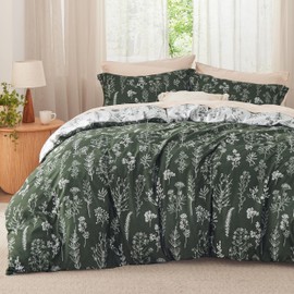 Bedsure King Size Comforter Set - Dark Olive Green Comforter, Cute Floral Bedding Comforter Sets, Gifts for Woman, 3 Pieces, 1 Soft Reversible Botanical Flowers Comforter and 2 Pillow Shams