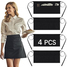ARKBAODAN 4pcs Server aprons with 3 pockets - Reinforced tailor edge restaurant apron，black waitress apron (4 PCS)