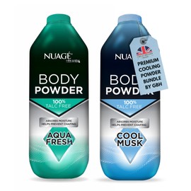New Nuage Talc Free Body Powder for Men Bundle – 250g Cool Musk & 250g Aqua Fresh – 2 Pk Talc Free Powder for Women & Men – Anti-Chafing & Fresh Skin by GBH