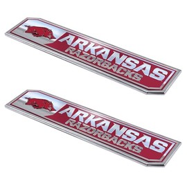 FANMATS 60828 Arkansas Razorbacks 2 Piece Heavy Duty Aluminum Embossed Truck Emblem Set, 1.75” x 8.25”