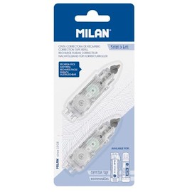 MILAN Blister Pack of 2 Replacement Cylinder Correction Tape 5 mm x 6 m (Cylindrical and Extension), BWM10467
