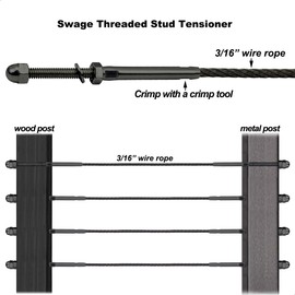 Toukioo Black Cable Railing Hardware Kit for 3/16 Cable Railing System, for Metal Posts, Stainless Steel Threaded Stud Tensioner 20pcs