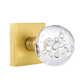 HIEMEY Passage Glass Door Knobs Interior, Round Clear Bubble Crystal Gold Door Knobs for Closet/Hall/Bifold, Satin Brass, BS-028