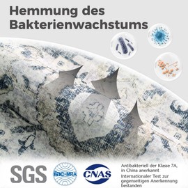 TOPICK Doormat Washable Door Mat Indoor Short Pile Retro Grey Flower Oriental Rug 60 x 90 cm Antibacterial Foldable Non-Slip Thin Door Mat for Front Door Entrance Kitchen Hallway Bedroom