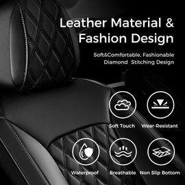 Huidasource Front Seat Covers, 5 Layers Car Seat Covers Front Seats, Driver Seat Cover Leather, Front Seat Cover 360° Full Package Universal Fit for Most Cars, Vans, Trucks, SUVs (Front Pair/Black)