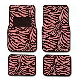A Set of Animal Print Front and Back Floor Mats, 2 High Back Seat Covers, Wheel Cover, 2 Shoulder Pads, Hanging Dice and Lanyard Key Chain - Zebra Pink - Zebra Pink