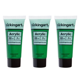 KINGART 500-129 PRO Artist Quality PERMANENT GREEN Acrylic Paint, 22ml (0.74oz) Tubes, 3 Pack - Set (66ml Total), Permanent Green