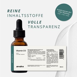 neotes Vitamin D3 Öl – Hochdosiert 1.000 IE D3 pro Tropfen - 3 x 1700 Tropfen / 150ml – Premium MCT Kokosöl – Immunsystem, Knochen & Muskeln - Vegetarisch