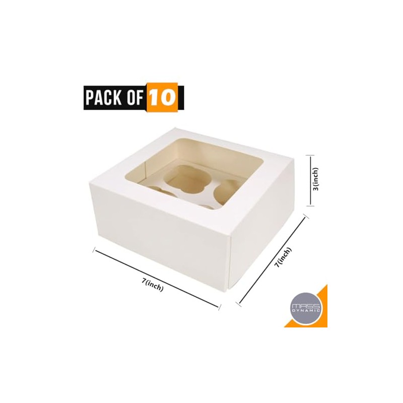 MASS DYNAMIC 10 Pack 4 Holes White Cupcake Boxes –