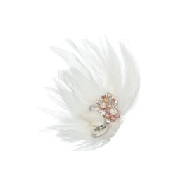 SAMKY 2 PCS Feather Fascinator Pink Opal Crystal Flower Sea shell Hair Clips - Gold T1239