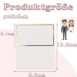 Pack of 50 Place Cards Blank Small Name Cards with Gold Foil Edge Place Cards for Weddings Folded Place Cards for Birthday Party, Festival Place Cards