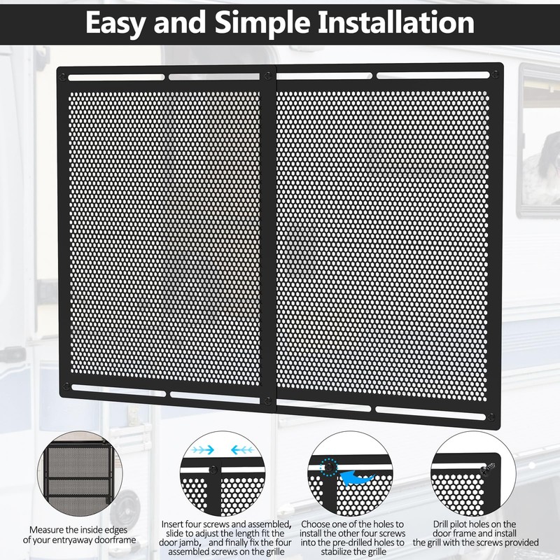 Kessainely RV Entry Screen Door Grille,Upgraded Adjustable 16-31 in Width,
