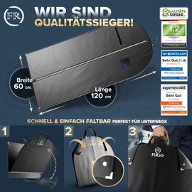 FiRiO® 2 x Premium Garment Bags - Up to 50% Thicker Material - Foldable Garment Bag Travel Bag - Business Suit Bag - Breathable Garment Cover for Travel & Storage - Garment Bags 120 x 60 cm