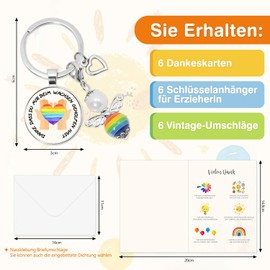 YANSYUN Teacher Gift Leaving Gift Educator 6 Pieces Farewell Educator with Thank You Kart Key Ring Envelope Kita Farewell Gift for Educator, Rainbow-6pcs, Unit size