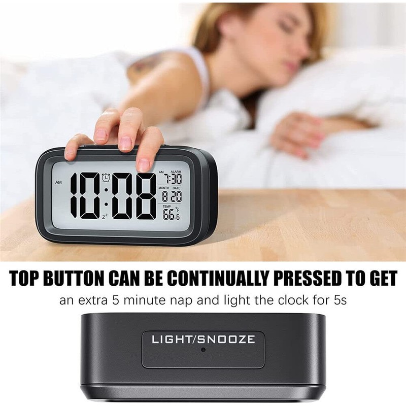 Digital LED Snooze Alarm Clock Bedside Time Temperature Day/Night Desktop