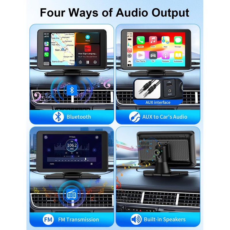 Apple Carplay Screen for Car, 7" HD Portable Car Stereo