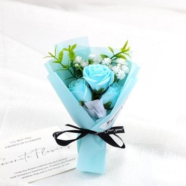 Christmas Mini Artificial Rose Bouquet for Gifts, 1 Count Creative DIY Spring Faux Flower Decoration without Vase, Fake Rose Flower for Home Decor, Romantic Gift, Men Gifts - Color: Medium Wash, Specification: one-size