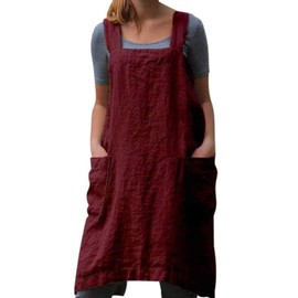 TBA Cotton Linen Apron Cross Back Apron for Women with Big Pockets Square Pinafore Dress for Baking Cooking BBQ & Grill