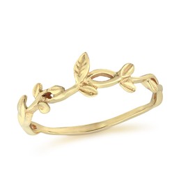 AeraVida Peaceful Elegance .925 Gold plated/Sterling Silver Olive Branch Ring | Minimalist Layer Silver Ring for Women | Olive Ring (Gold, 8)