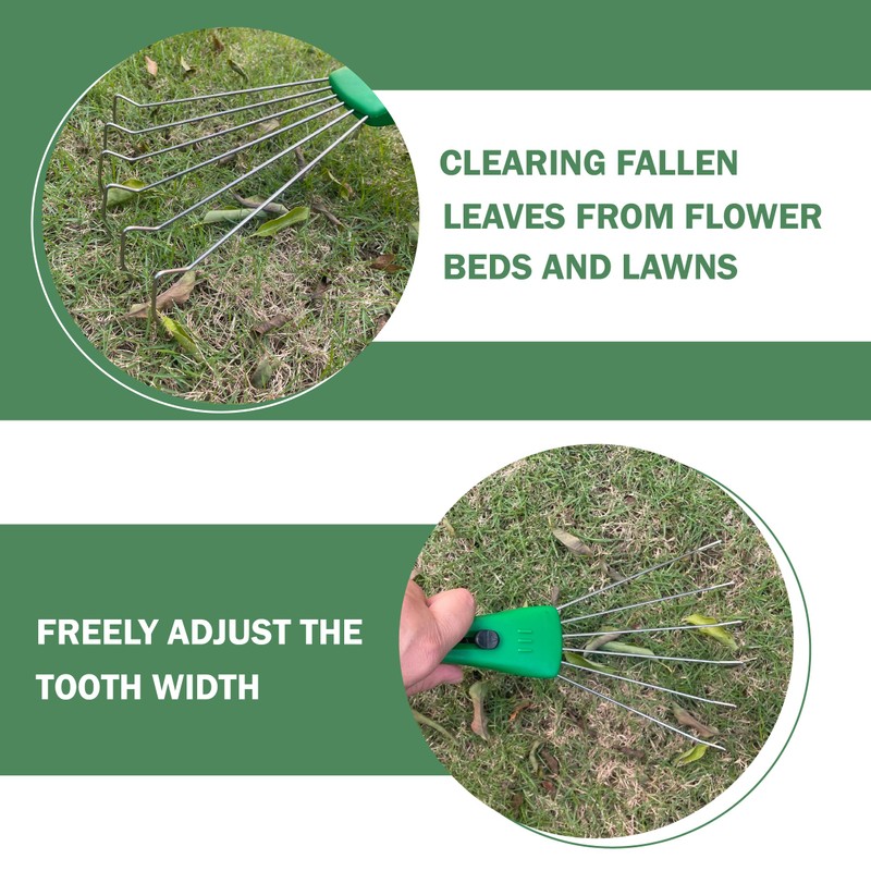 SUMIO Adjustable Hand Rake – 6-Tine Wire Broom, 4-Position Rake