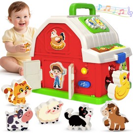 Montessori Toddler Toys for 1 2 3 Year Old Boys Girls, Musical Farm Animals Barn Toy with Sound & Light, Learning Toys for Toddler 1-3, Birthday Gift for Baby Kid 12-18 Months,Shape Sorting Fine Motor