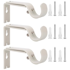 Ycolnaefllr Set of 3 Weathered White Adjustable Heavy Duty Curtain Rod Brackets Rod Holders Curtain Rod Hanging Brackets for 1 Inch Rod