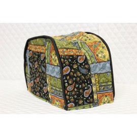 2 Slice Toaster Cover (12"x7.5"x8") / Quilted Double Faced Cotton, Black Patch