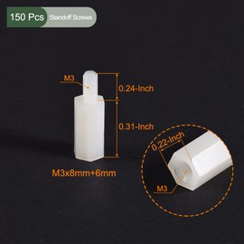 YOKIVE Pack of 150 M3 Spacers Screws Nylon Hexagonal PCB Spacers with High Insulation Effect Keep Height Constant Perfect for Board (White 8 mm + 6 mm)