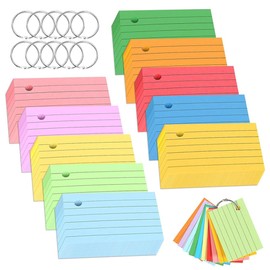Pack of 1000 Index Cards A8 with Ring Vocabulary Cards Flash Cards 150 g/m² Index Cards Colourful with 10 Binder Rings for School Supplies Office Home Learning Notes 10 Colours