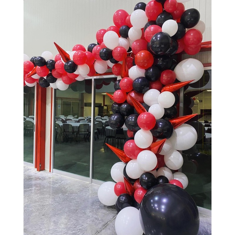 12" Latex Vibrant White, Red, Black Colour Combination Plain Balloons