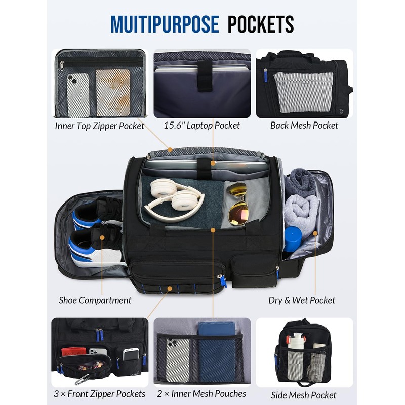Celvetch Gym Bag for Men Women with Shoes Compartment 3-in-1