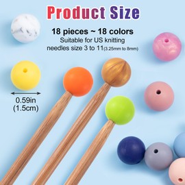 CustomyLife 18pcs Silicone Beads Needle Stopper, 15mm Knitting Needle Point Protectors, Colorful Round Needle Tip Cover Cap for Knitting Sewing Stitching