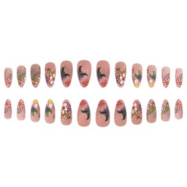 TBRZTR Press on Nails Medium Flower False Nails Almond Nails Artificial Acrylic Nails Floral Design Summer Charm Stick on Nails 24Pcs Full Cover Glossy Reusable Coffin Nails Glue on Nails for Women