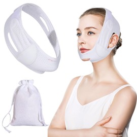 VEGCOO Double Chin Reducer, Reusable V-Shaped Mask, Facelift Mask, Chin Mask for Facelift, Double Chin, Sagging, White